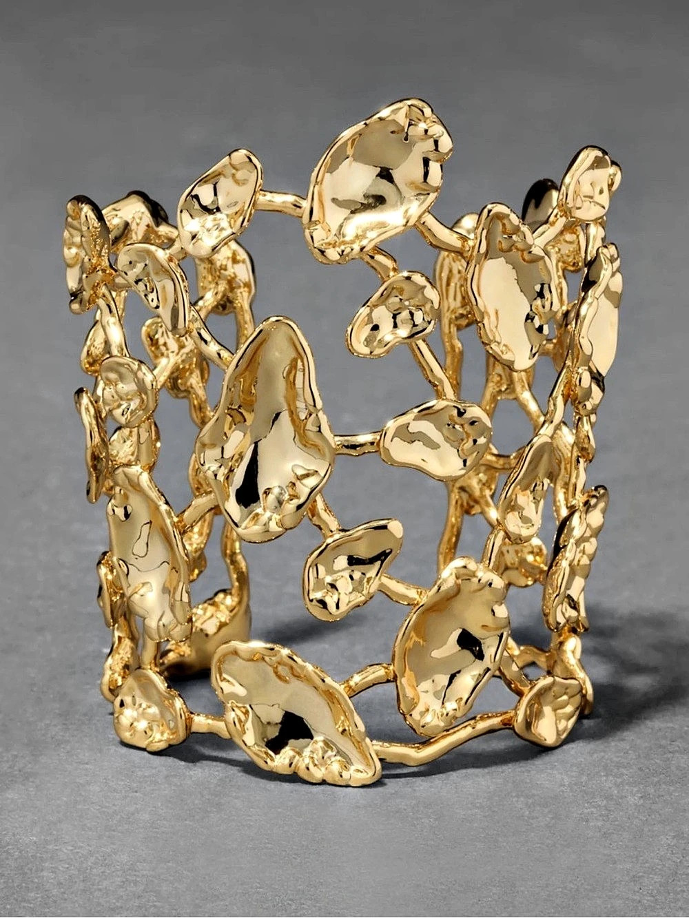 NEW ALEXIS BITTAR Brut Gold Petal Mosaic Wide Cuff Bracelet OC01